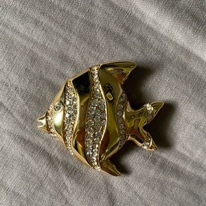 Authentic Swarovski Angle Fish Gold Pin